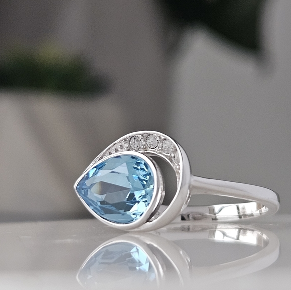 Swarovski crystal light blue ring, 925 Sterling Silver - Picture 3 of 11